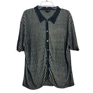 Vintage y2k Mens XL Silk Knit Vertical Stripe Short Sleeve Shirt Minimalist Chic